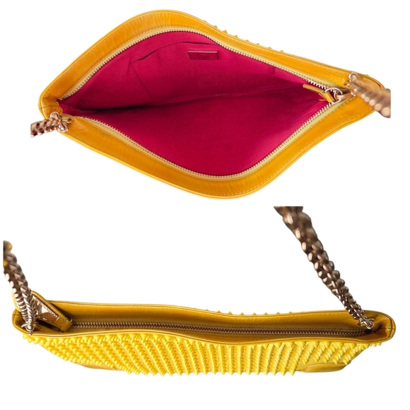 Christian Louboutin Loubiposh Yellow Spiked Clutch Patent Leather Bag Purse - Picture 6 of 16